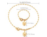 Stainless steel heart-shaped T-shaped buckle bracelet necklace set
