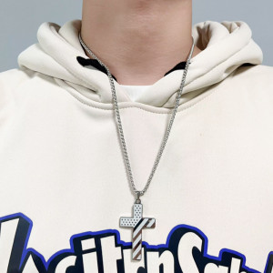 American flag necklace cross hip hop stainless steel necklace