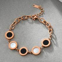 Round black and white shell stainless steel bracelet