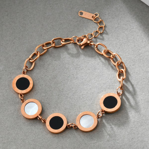 Round black and white shell stainless steel bracelet