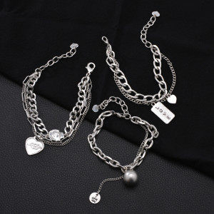 Stainless steel pearl round pendant splicing chain bracelet