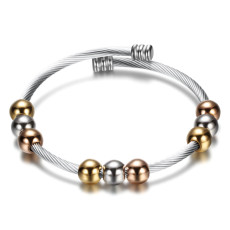 Adjustable spring twist chain stainless steel tricolor bead bracelet