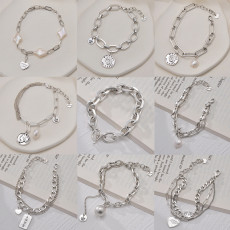 Stainless steel pearl round pendant splicing chain bracelet