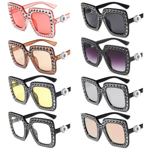 18MM Snaps button jewelry wholesale Diamond plated large frame square sunglasses Full sky star dazzling ocean sunglasses