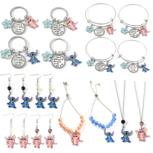Star Baby Stitch Key Chain Angel Couple Key Chain Bracelet Earring Necklace