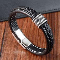 21CM Stainless steel genuine leather woven bracelet