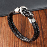 21CM  Stainless steel genuine leather woven bracelet