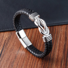 21CM Stainless steel genuine leather woven bracelet