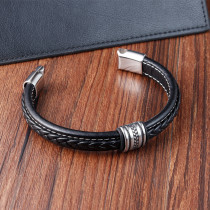 21CM Stainless steel genuine leather woven bracelet