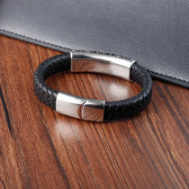21CM Stainless steel genuine leather woven bracelet