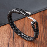 21CM  Stainless steel genuine leather woven bracelet