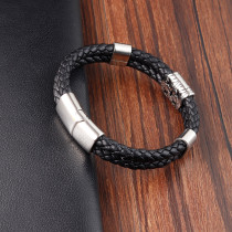 21CM Stainless steel genuine leather woven bracelet