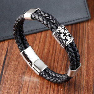 21CM Stainless steel genuine leather woven bracelet