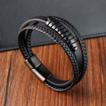 21CM Stainless steel genuine leather woven bracelet