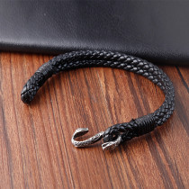 21CM  Stainless steel genuine leather woven bracelet