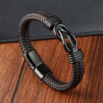 21CM Stainless steel genuine leather woven bracelet