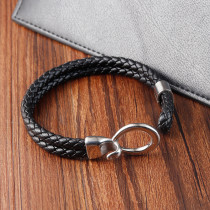 21CM  Stainless steel genuine leather woven bracelet
