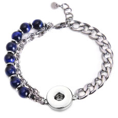 Map Stone Tiger Eye Stone Volcanic Stone Stainless Steel Splice Double Bracelet 18MM Snaps button jewelry wholesale