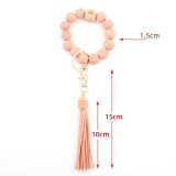 Leopard pattern wood bead bracelet beaded spot wood bead bracelet PU leather tassel bracelet key chain