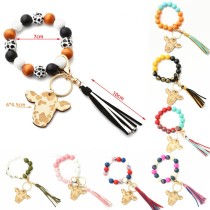 Cow head key chain tassel pendant cow wooden bead bracelet