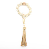 Leopard pattern wood bead bracelet beaded spot wood bead bracelet PU leather tassel bracelet key chain