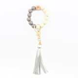 Leopard pattern wood bead bracelet beaded spot wood bead bracelet PU leather tassel bracelet key chain