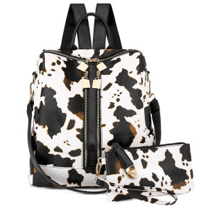 Leopard solid color backpack mother bag leather backpack bags
