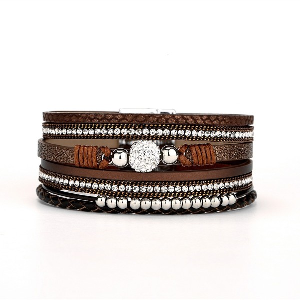 Soft clay dot drill multi-layer personalized leather bracelet magnetic buckle