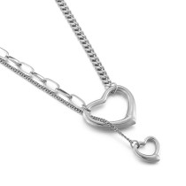 Stainless steel double love hollow necklace