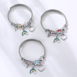 Stainless steel bracelet Bohemian holiday style bracelet female DIY handmade beaded rainbow bracelet love pumpkin car