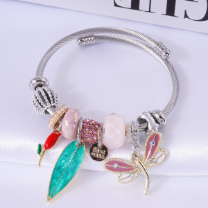 stainless steel DIY pearl crystal beaded dragonfly bracelet