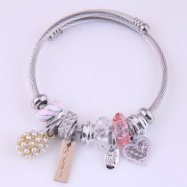 Stainless steel wire pearl bracelet bracelet hand beaded crystal full diamond heart adjustable size