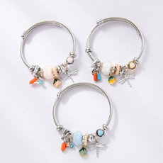 stainless steel DIY pearl crystal beaded dragonfly bracelet