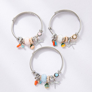 stainless steel DIY pearl crystal beaded dragonfly bracelet