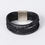 Multi-layer braided leather bracelet magnet buckle