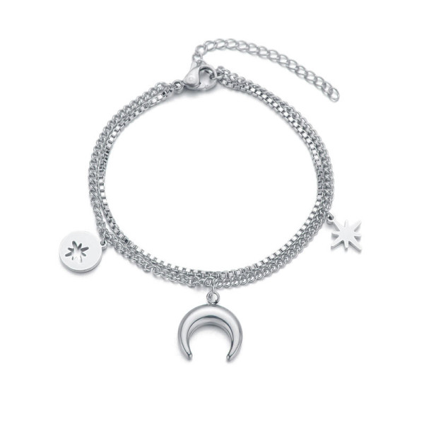 Stainless steel double-layer moon octagonal star splicing chain bracelet