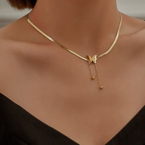 Stainless steel double-layer frosted butterfly necklace
