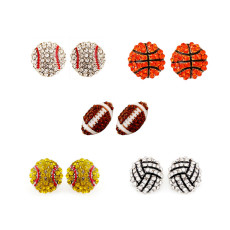 Diamond earrings alloy full diamond ball earrings football baseball earrings