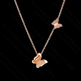Stainless steel double-layer frosted butterfly necklace