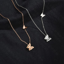 Stainless steel double-layer frosted butterfly necklace