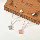 Stainless steel double-layer frosted butterfly necklace