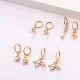 Star Moon Love Zircon Copper Earrings