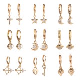 Star Moon Love Zircon Copper Earrings