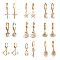 Star Moon Love Zircon Copper Earrings
