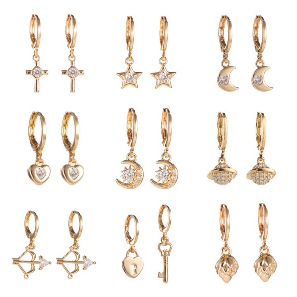 Star Moon Love Zircon Copper Earrings