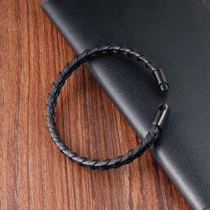 21CM Stainless steel genuine leather woven bracelet