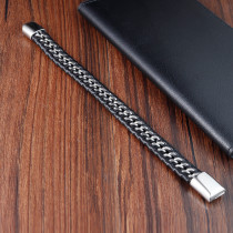 21CM Stainless steel genuine leather woven bracelet