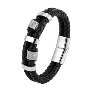 21CM Stainless steel genuine leather woven bracelet