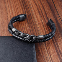 21CM Stainless steel genuine leather woven bracelet