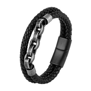 21CM Stainless steel genuine leather woven bracelet